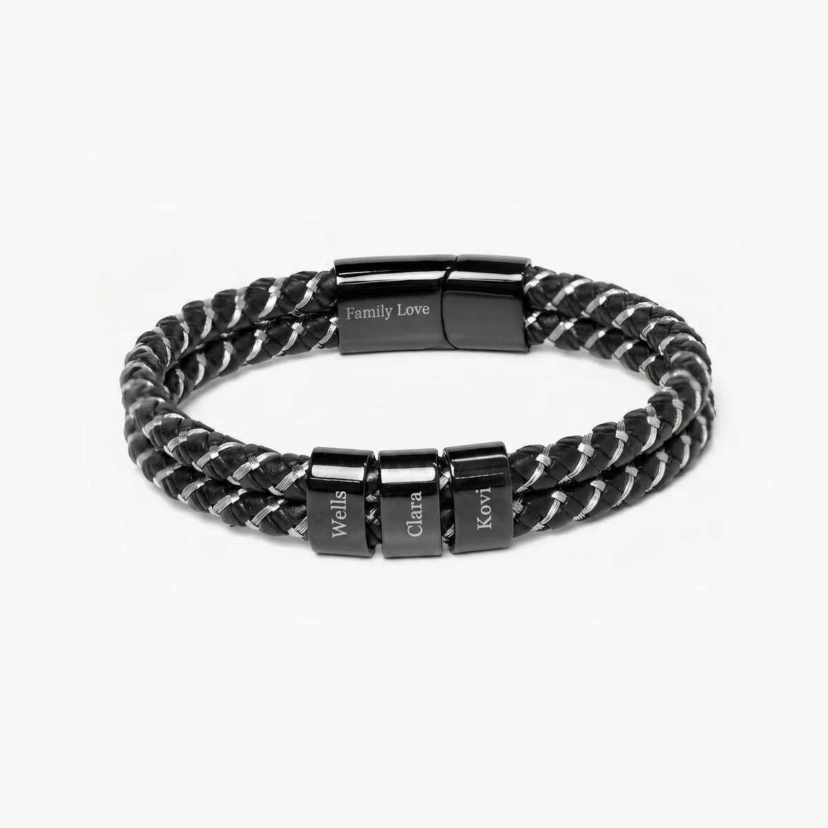 Men’s Personalized Leather Bracelet with Family Names