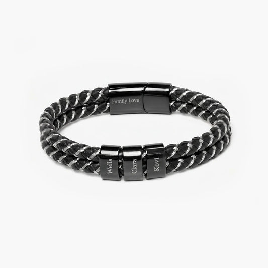 Men’s Personalized Leather Bracelet with Family Names
