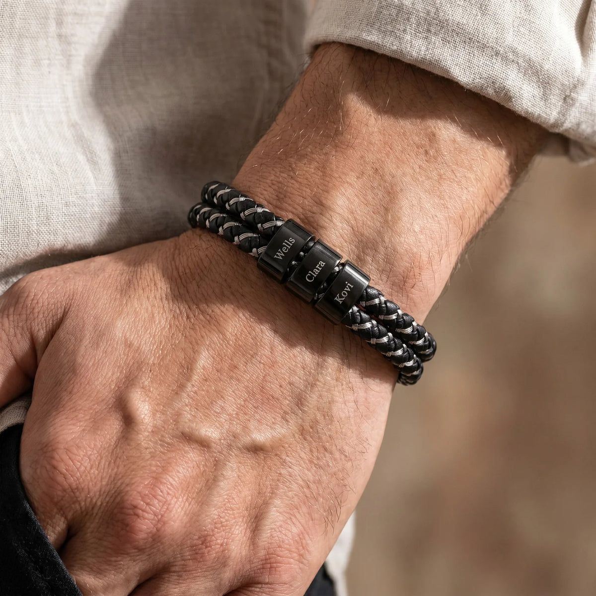 Men’s Personalized Leather Bracelet with Family Names