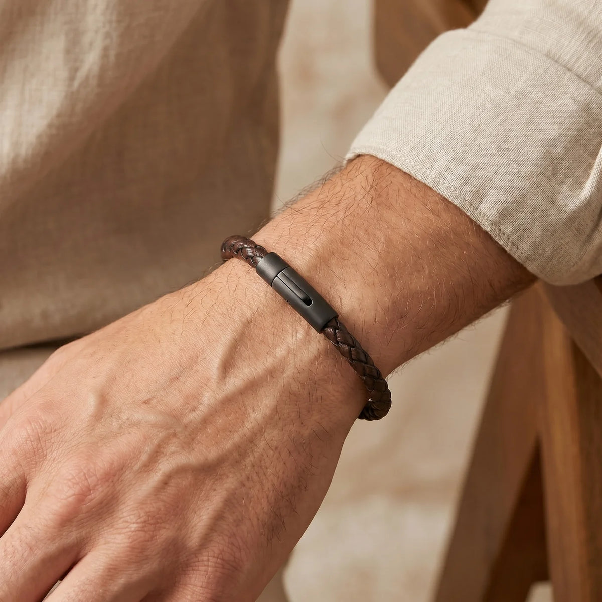 Personalized Leather Bracelet for Men with Hidden Message - Brown