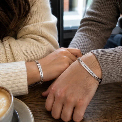 Personalized Couple Bracelet – Engraved Stainless Steel ID Bracelet for Him & Her