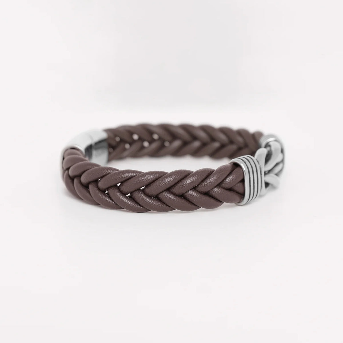 Men's Brown Braided Leather Bracelet with Custom Engraving