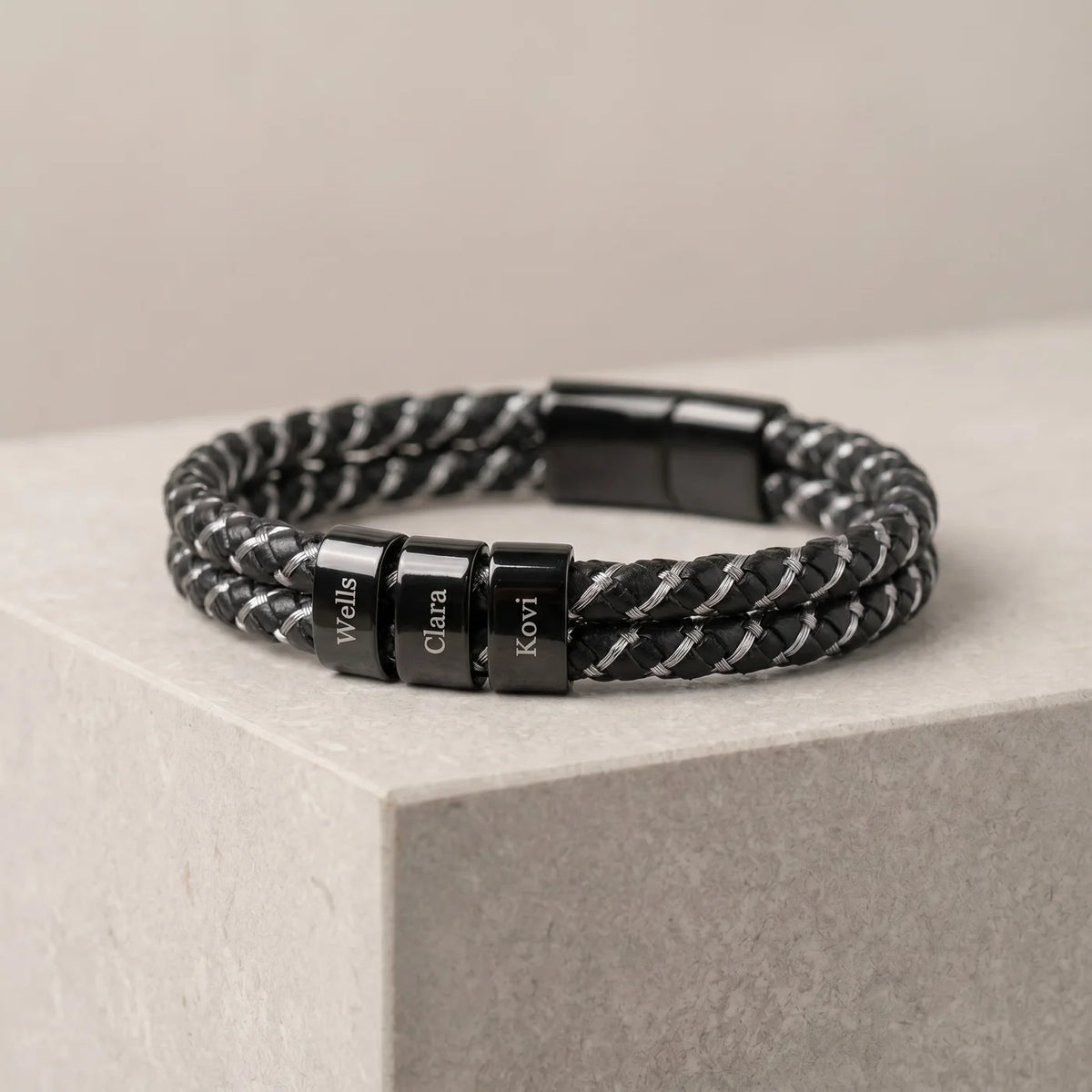 Men’s Personalized Leather Bracelet with Family Names