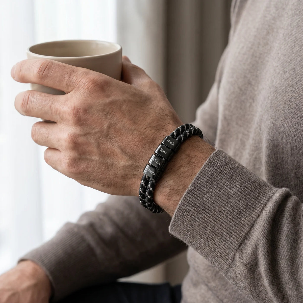 Men’s Personalized Leather Bracelet with Family Names