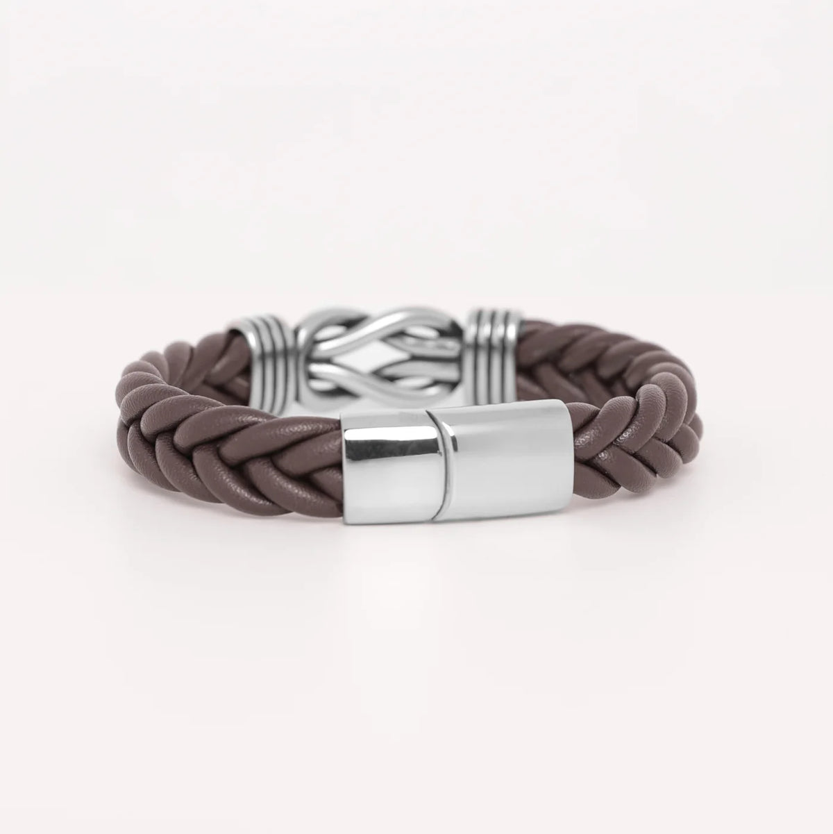 Men's Brown Braided Leather Bracelet with Custom Engraving