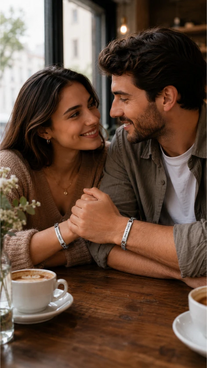Personalized Couple Bracelet – Engraved Stainless Steel ID Bracelet for Him & Her