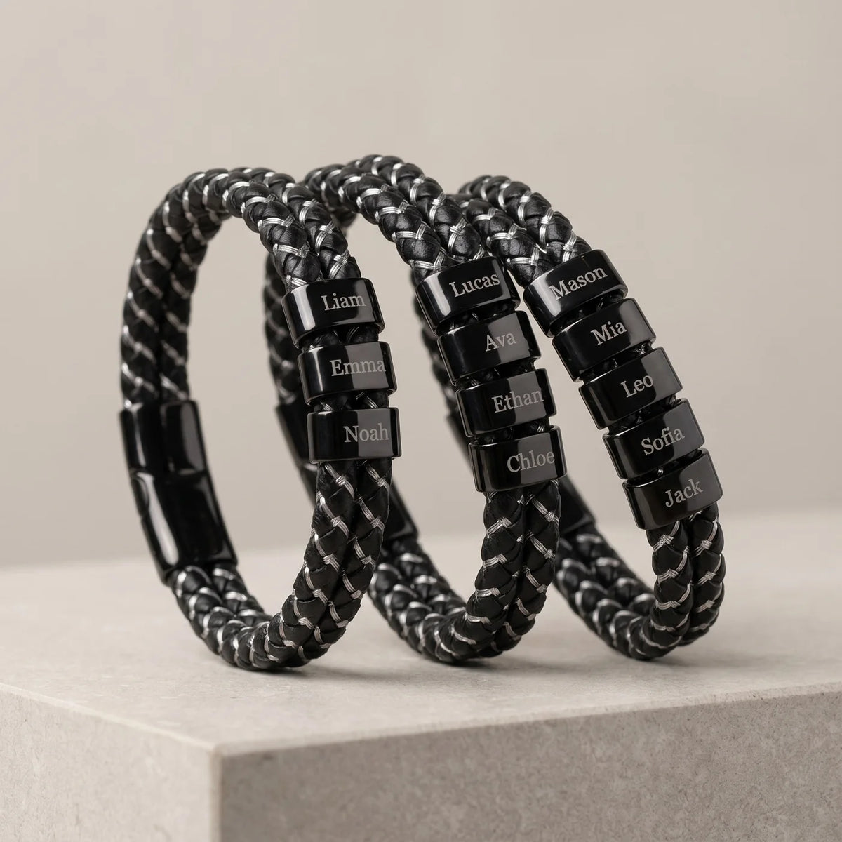 Men’s Personalized Leather Bracelet with Family Names