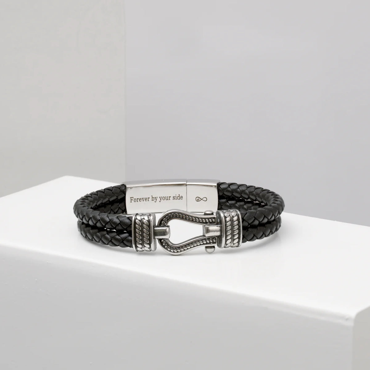 Men's Black Leather Infinity Knot Bracelet