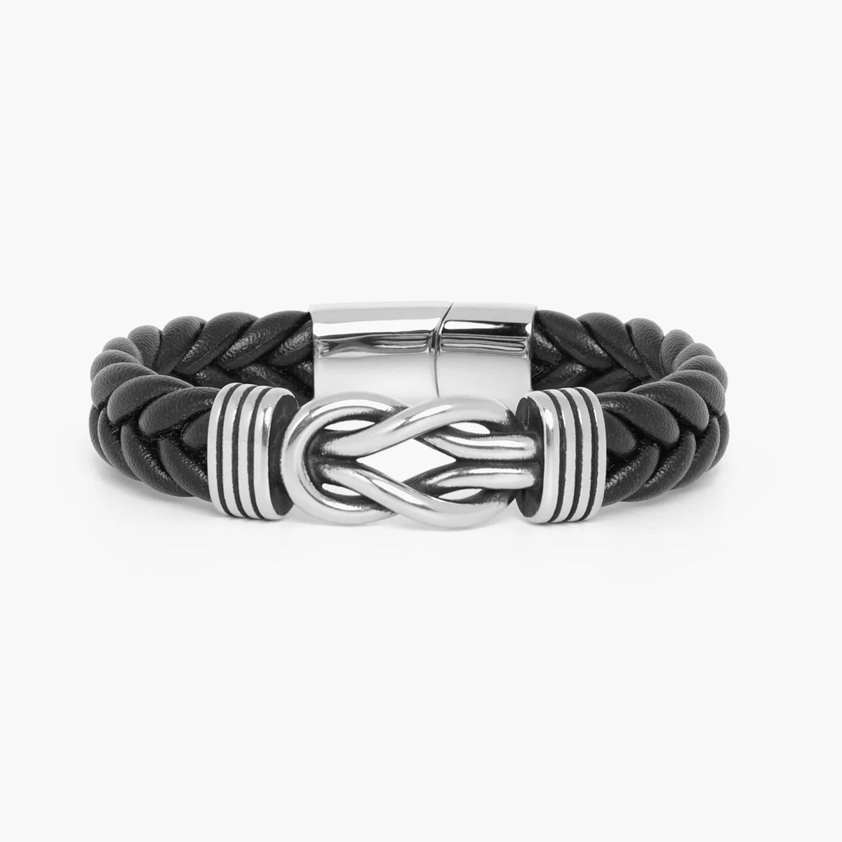 Men's Personalized Black Leather Knot Bracelet