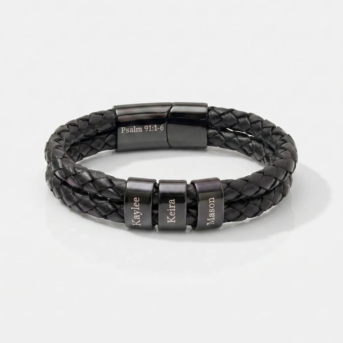 Men's Personalized Leather Bracelet with Kids Names