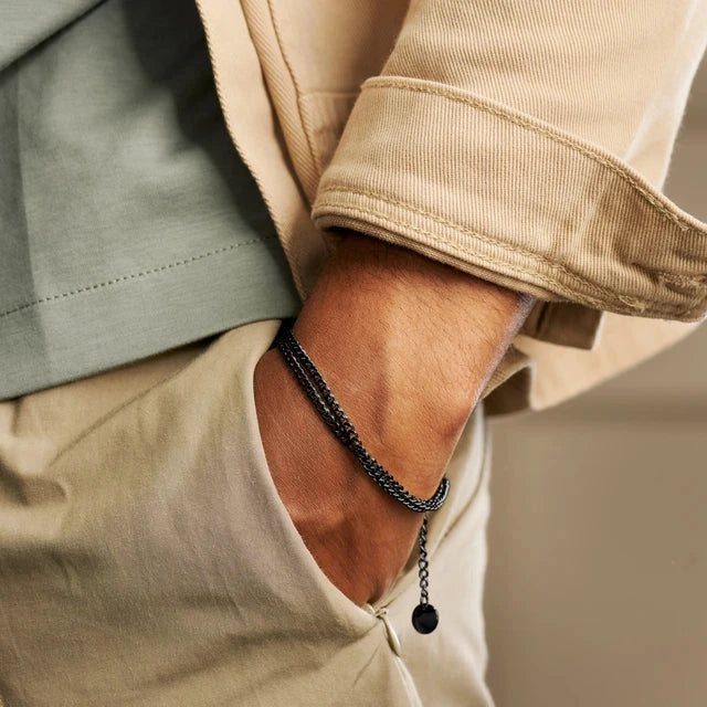 Schwarzes Doppel-Kettenarmband