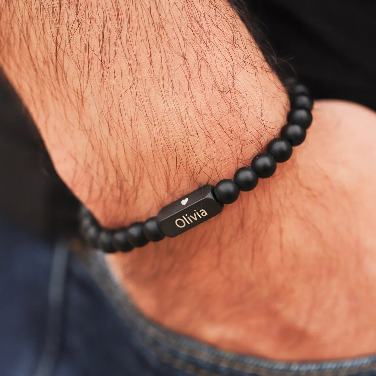 Personalized Beaded Bracelet with Custom Family Name Engraving