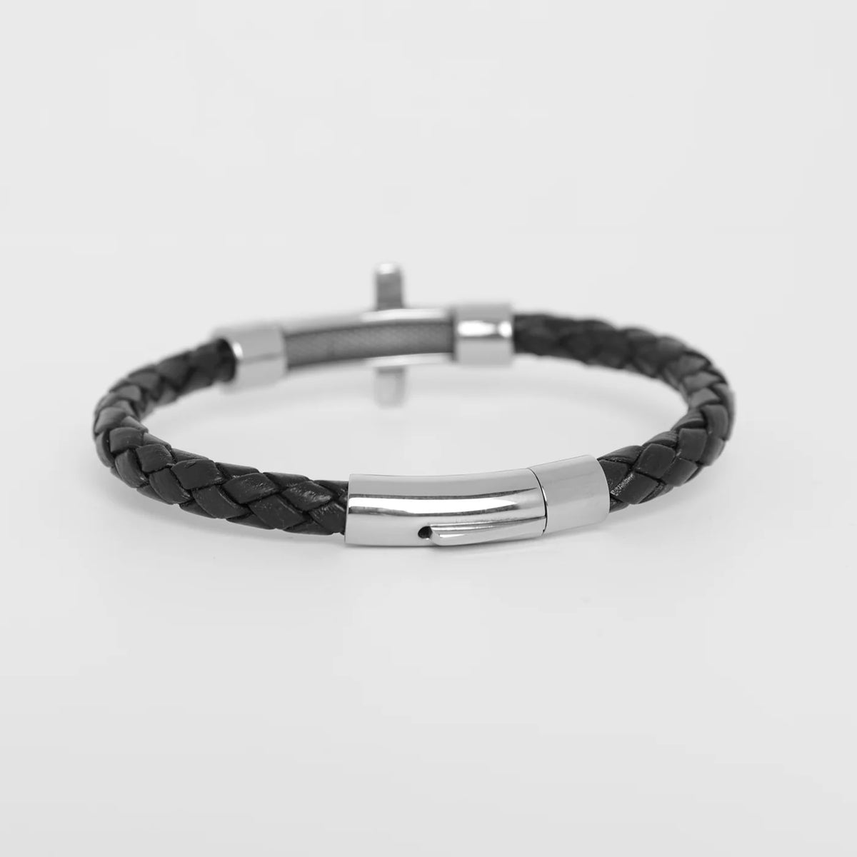 The Heritage Cross — Personalized Engraved Leather Bracelet for Men