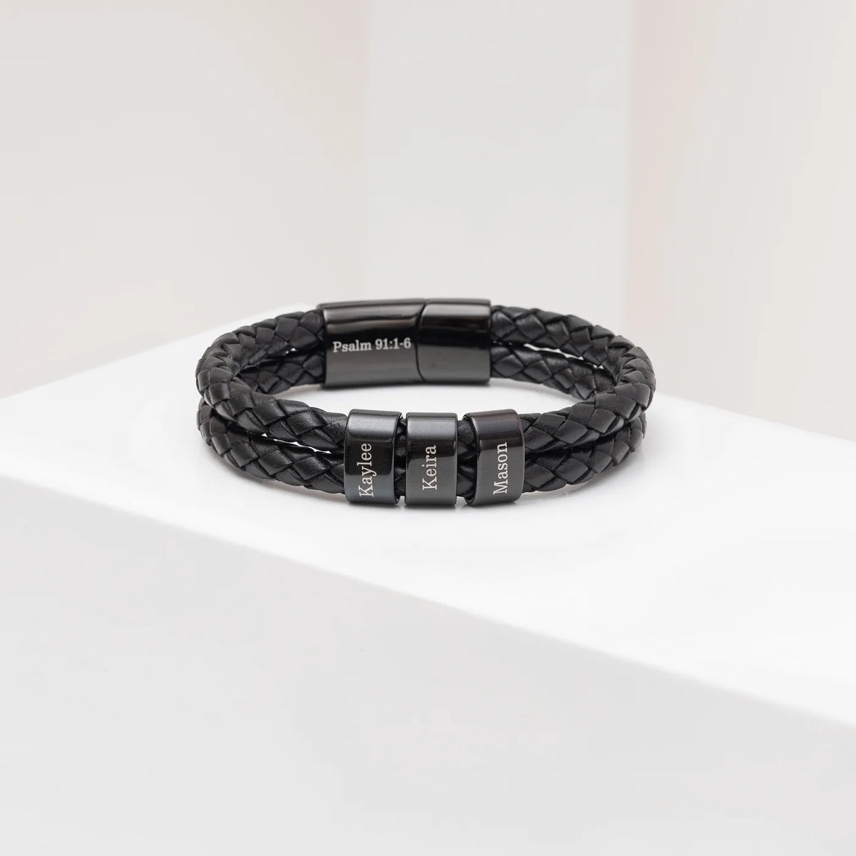 Men's Personalized Leather Bracelet with Kids Names