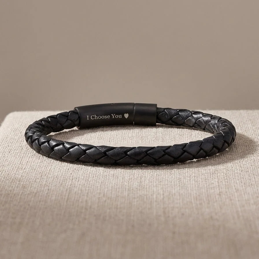 Personalized Leather Bracelet with Hidden Custom Message - Black