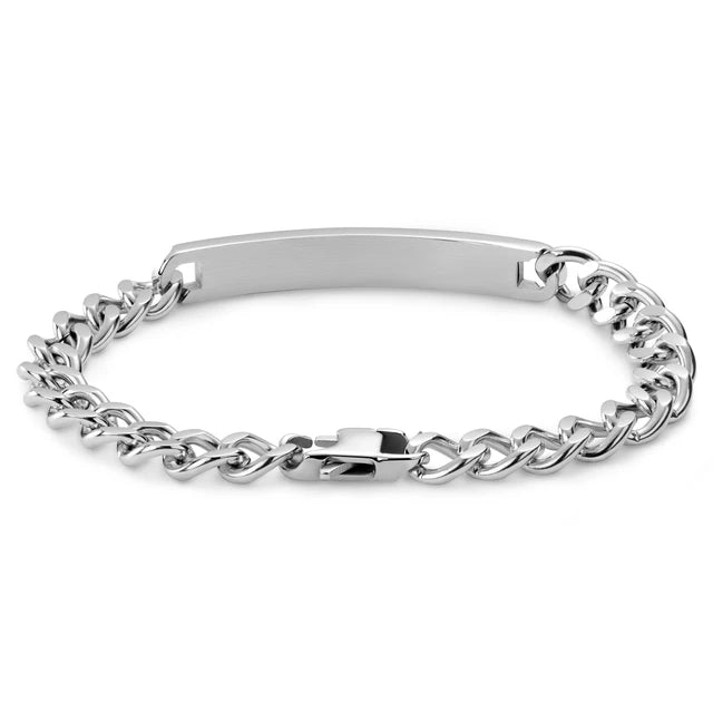 Nomen | Armband mit Erkennungsmarke (6 mm) aus silberfarbenem Edelstahl
