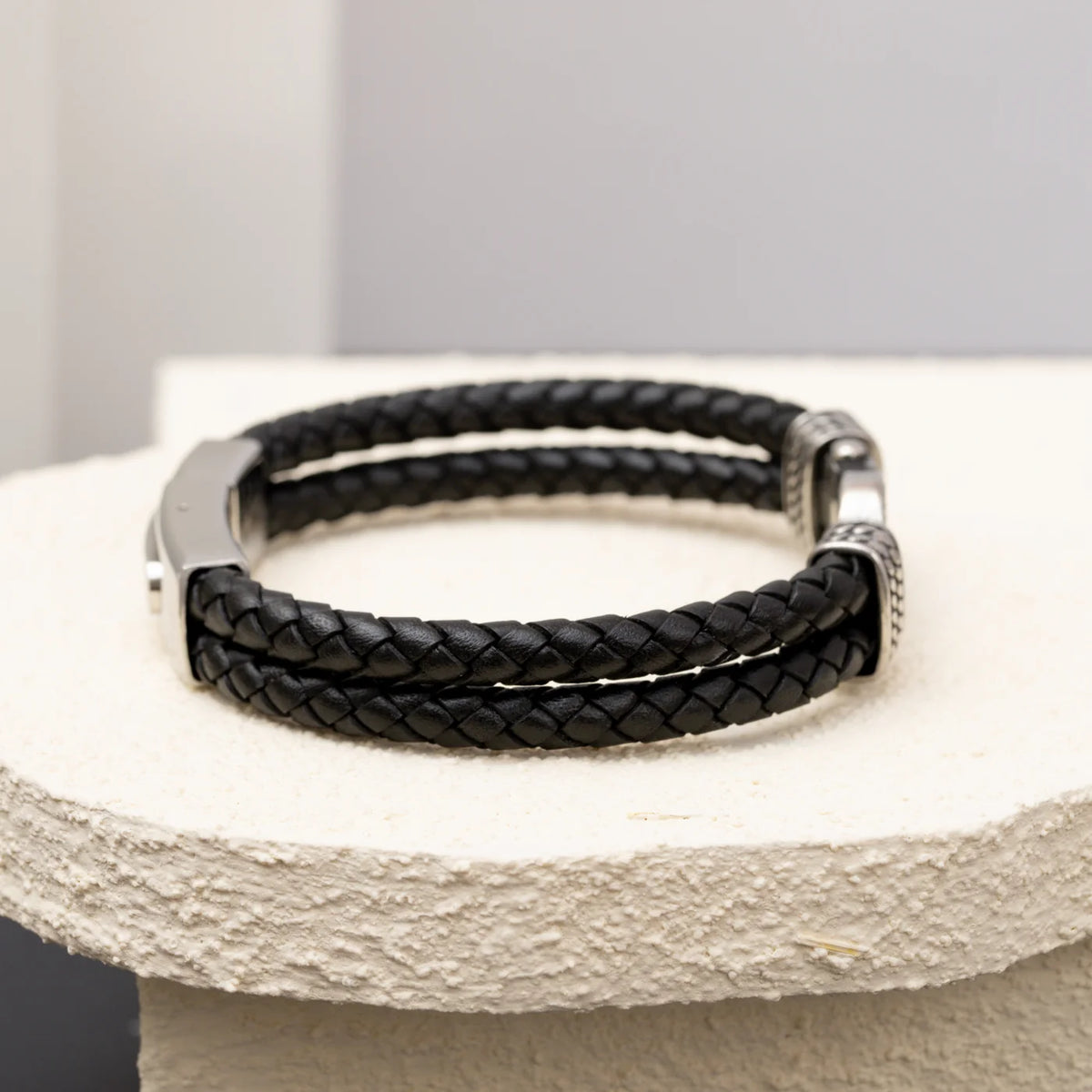 Men's Black Leather Infinity Knot Bracelet