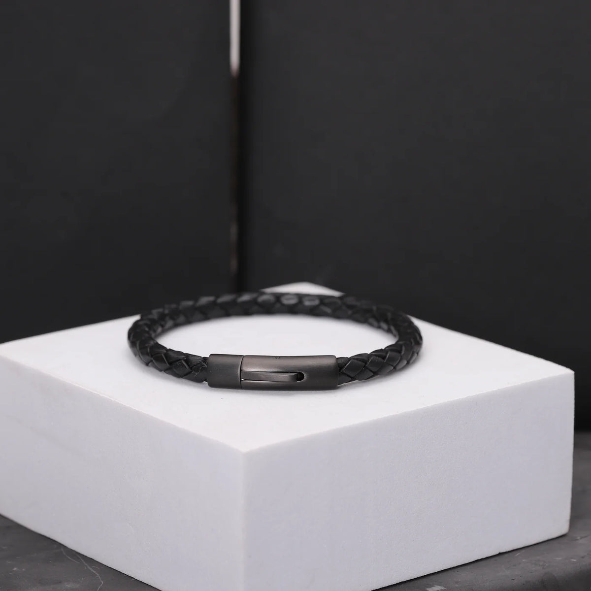Personalized Leather Bracelet with Hidden Custom Message - Black