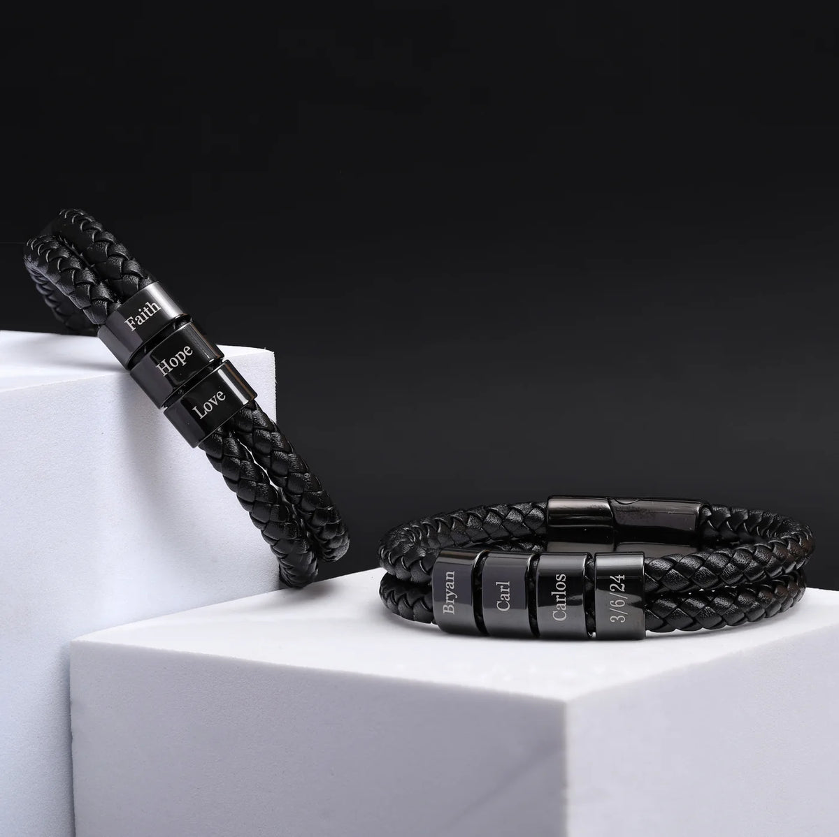 Men's Personalized Leather Bracelet with Kids Names