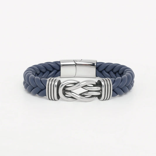 Men's Black Braided Leather Bracelet with Custom Engraving