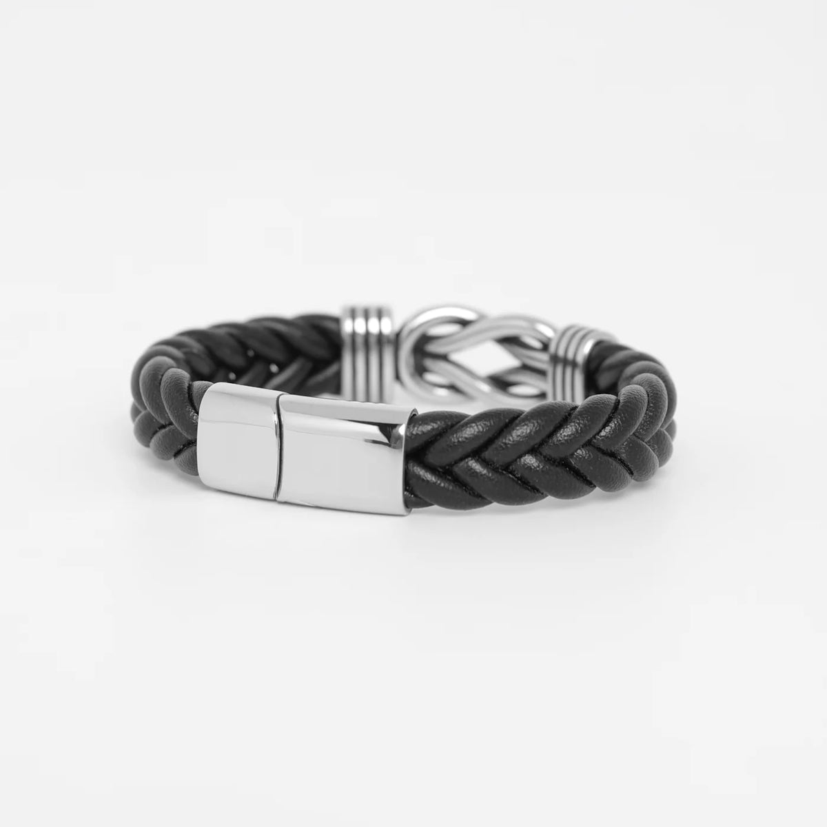 Men's Personalized Black Leather Knot Bracelet