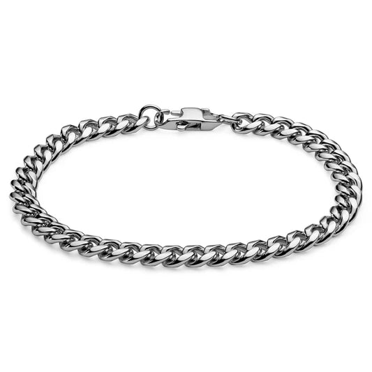 8mm Silver-Tone Stainless Steel Curb Chain Bracelet