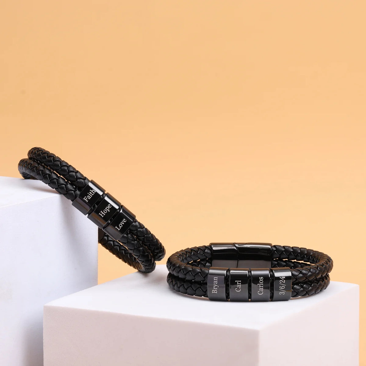 Men's Personalized Leather Bracelet with Kids Names