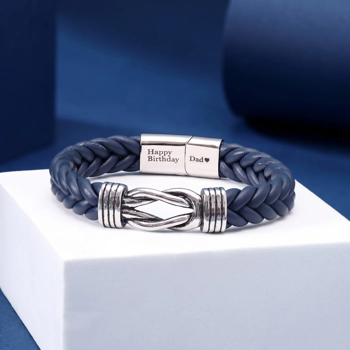 Men's Black Braided Leather Bracelet with Custom Engraving