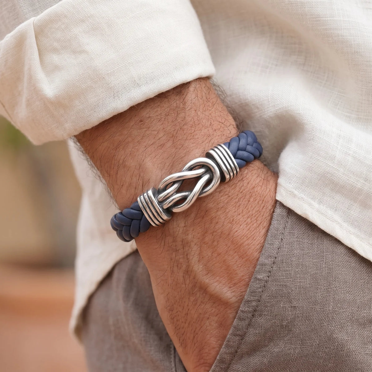 Men's Black Braided Leather Bracelet with Custom Engraving