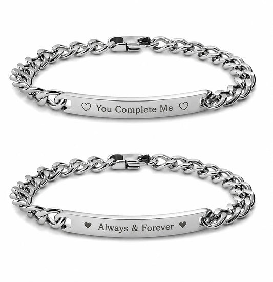 Personalized Couple Bracelet – Engraved Stainless Steel ID Bracelet for Him & Her