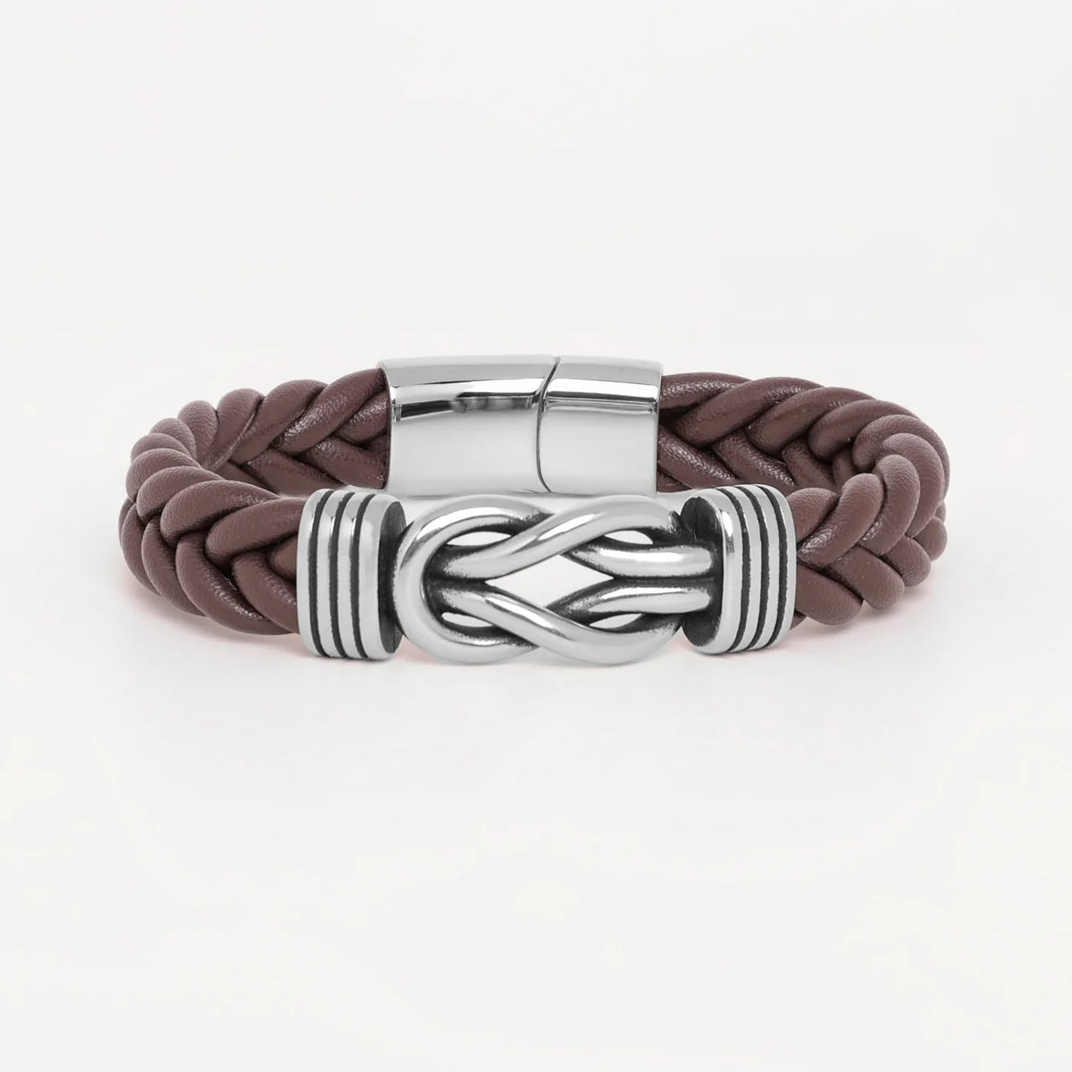 Men's Brown Braided Leather Bracelet with Custom Engraving