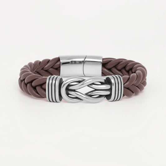 Men's Brown Braided Leather Bracelet with Custom Engraving