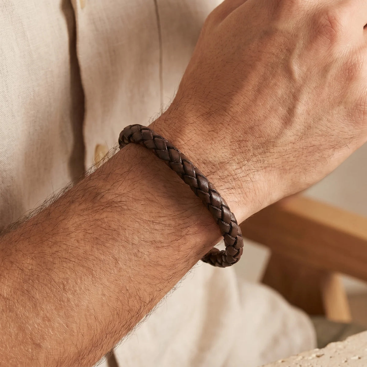 Personalized Leather Bracelet for Men with Hidden Message - Brown
