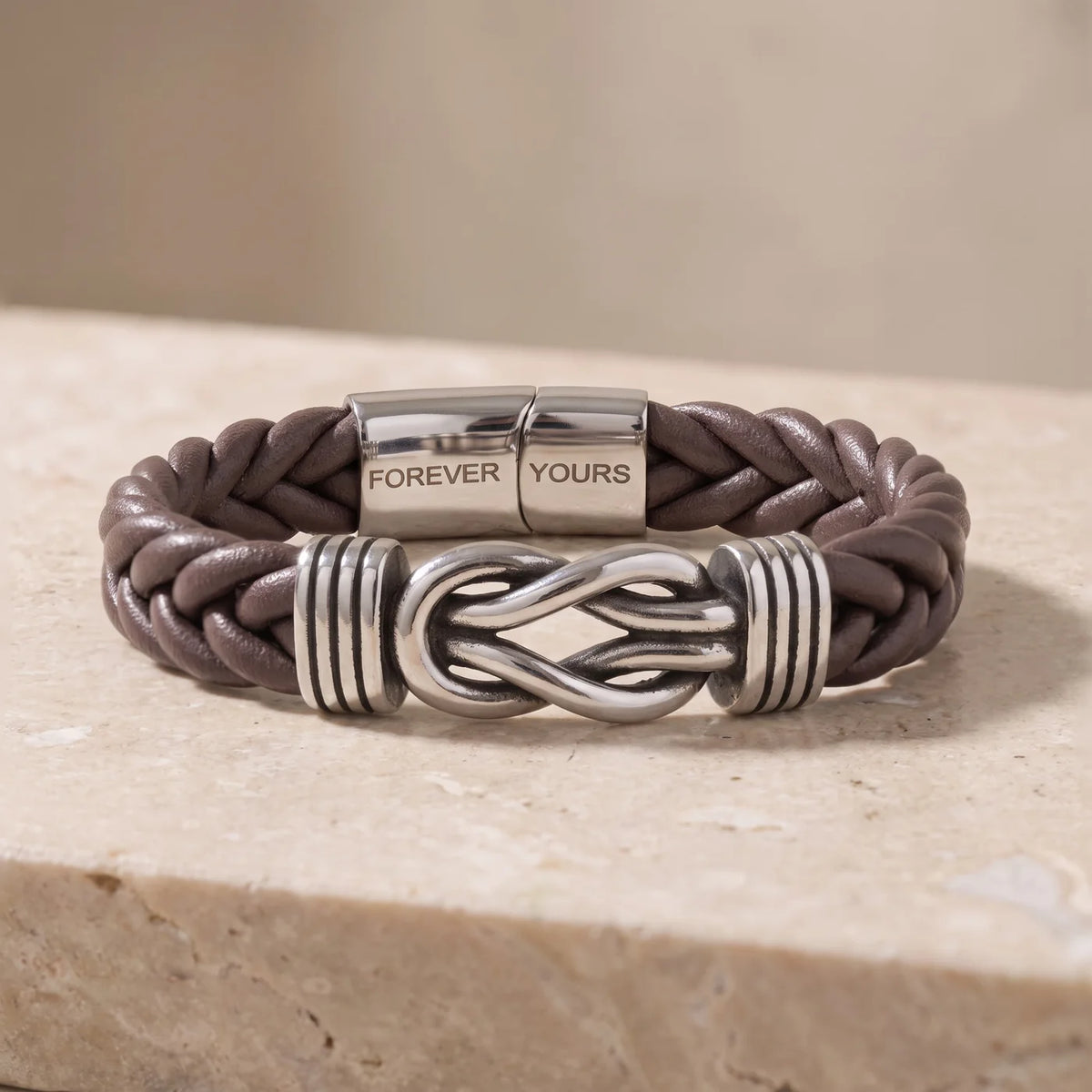 Men's Brown Braided Leather Bracelet with Custom Engraving